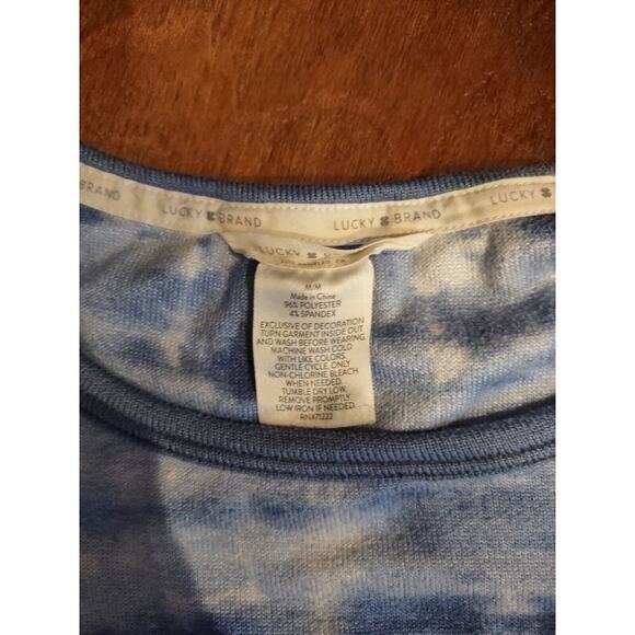 Lucky Brand Womens Medium 2PC Pajama Set Short Sleeve Blue Tie Dye Summer Shorts - Picture 2 of 3